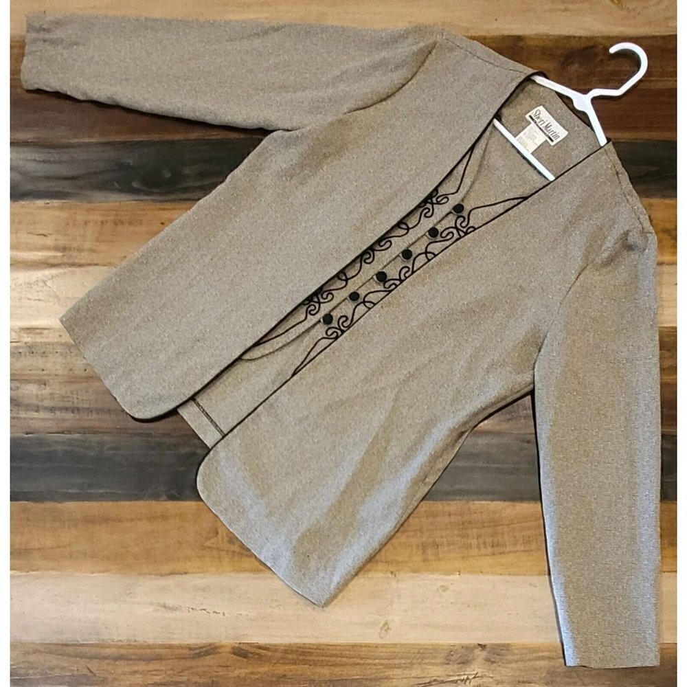 Sheri Martin Blazer With Mock Cloth Button Vest Embroidered Gray Women’s 14